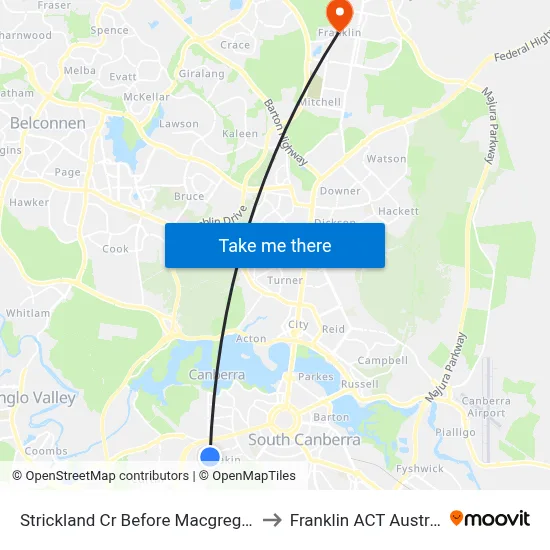 Strickland Cr Before Macgregor St to Franklin ACT Australia map