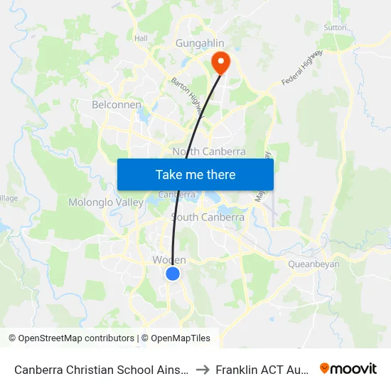 Canberra Christian School Ainsworth St to Franklin ACT Australia map