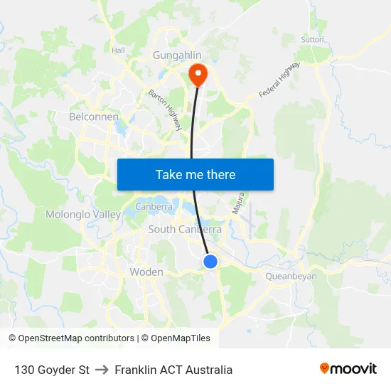 130 Goyder St to Franklin ACT Australia map