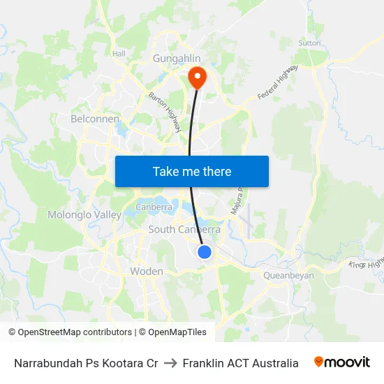 Narrabundah Ps Kootara Cr to Franklin ACT Australia map