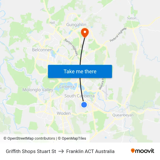 Griffith Shops Stuart St to Franklin ACT Australia map