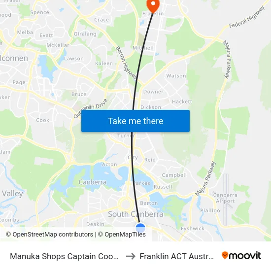 Manuka Shops Captain Cook Cr to Franklin ACT Australia map
