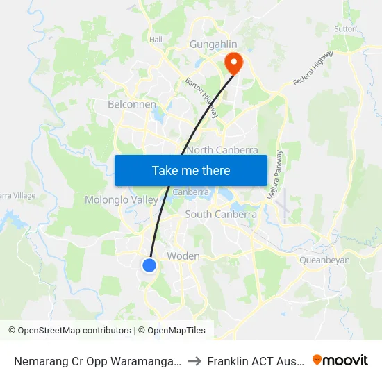 Nemarang Cr Opp Waramanga Shops to Franklin ACT Australia map