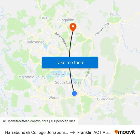 Narrabundah College Jerrabomberra Av to Franklin ACT Australia map