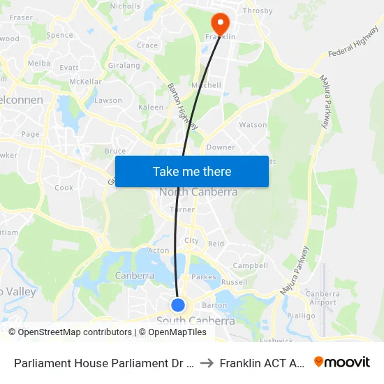 Parliament House Parliament Dr Southbound to Franklin ACT Australia map