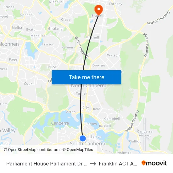 Parliament House Parliament Dr Northbound to Franklin ACT Australia map