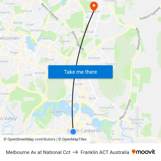Melbourne Av at National Cct to Franklin ACT Australia map