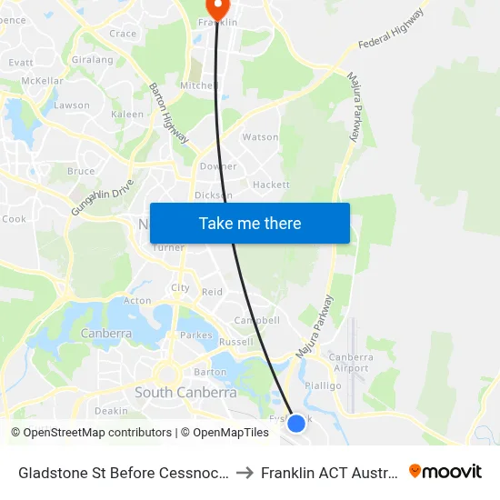 Gladstone St Before Cessnock St to Franklin ACT Australia map