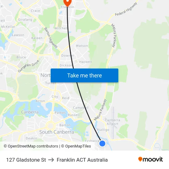 127 Gladstone St to Franklin ACT Australia map