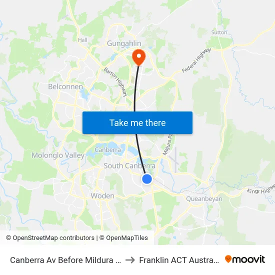 Canberra Av Before Mildura St to Franklin ACT Australia map