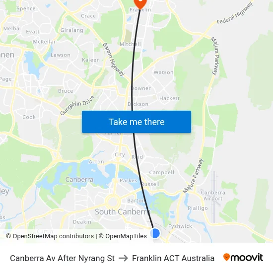 Canberra Av After Nyrang St to Franklin ACT Australia map