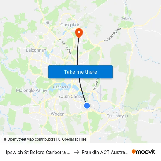 Ipswich St Before Canberra Av to Franklin ACT Australia map