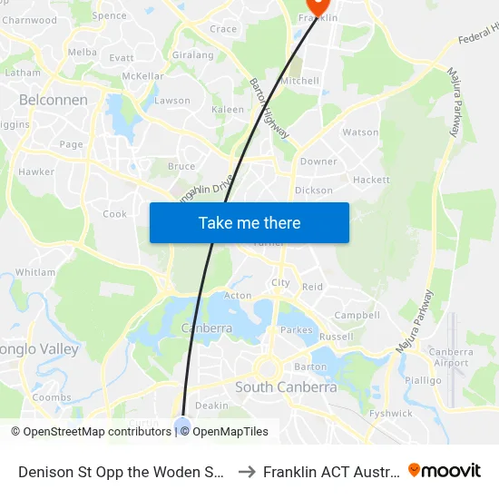 Denison St Opp the Woden School to Franklin ACT Australia map