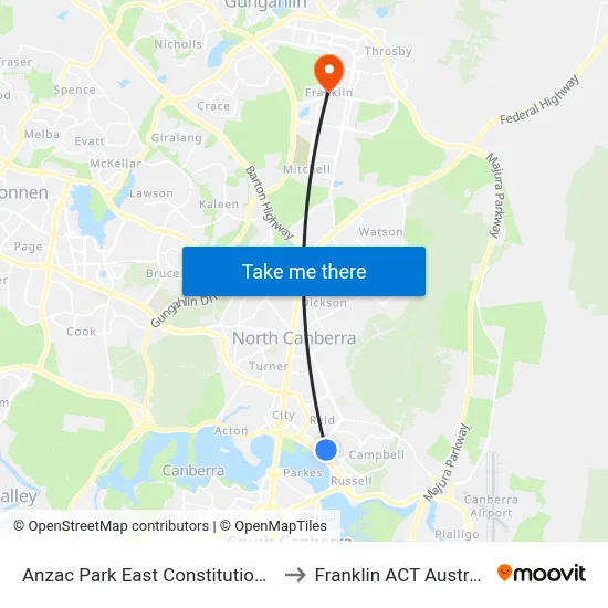 Anzac Park East Constitution Av to Franklin ACT Australia map