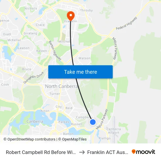 Robert Campbell Rd Before Wilton Rd to Franklin ACT Australia map