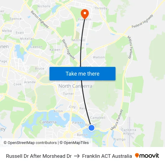 Russell Dr After Morshead Dr to Franklin ACT Australia map