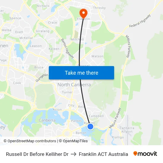 Russell Dr Before Kelliher Dr to Franklin ACT Australia map