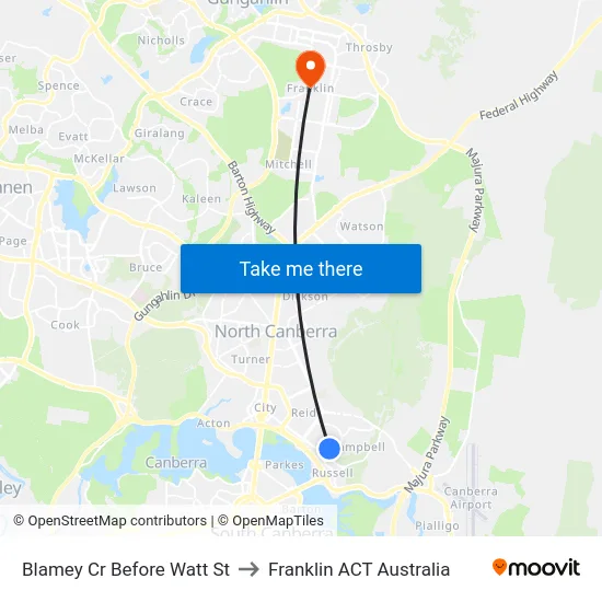Blamey Cr Before Watt St to Franklin ACT Australia map