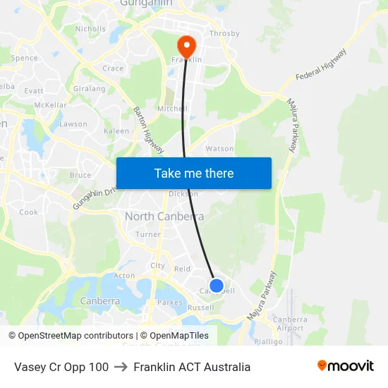 Vasey Cr Opp 100 to Franklin ACT Australia map