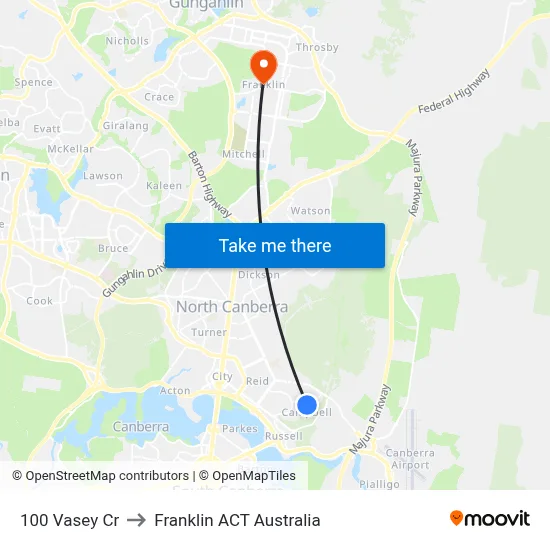 100 Vasey Cr to Franklin ACT Australia map