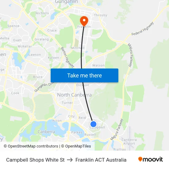 Campbell Shops White St to Franklin ACT Australia map