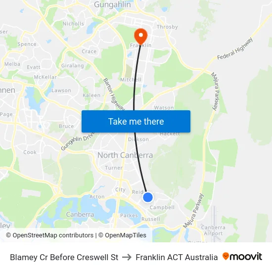 Blamey Cr Before Creswell St to Franklin ACT Australia map