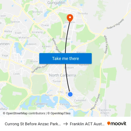 Currong St Before Anzac Park West to Franklin ACT Australia map
