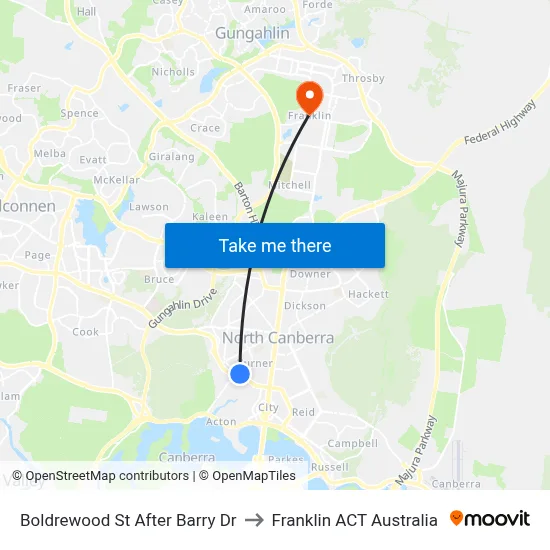 Boldrewood St After Barry Dr to Franklin ACT Australia map