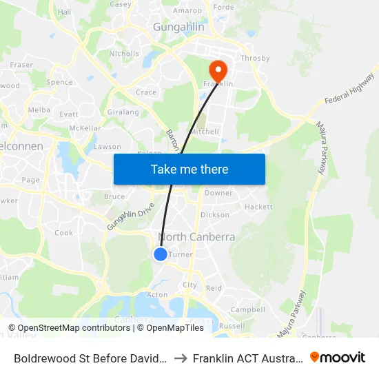 Boldrewood St Before David St to Franklin ACT Australia map