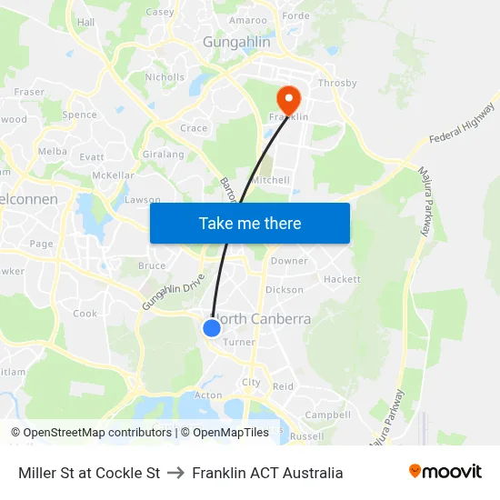 Miller St at Cockle St to Franklin ACT Australia map