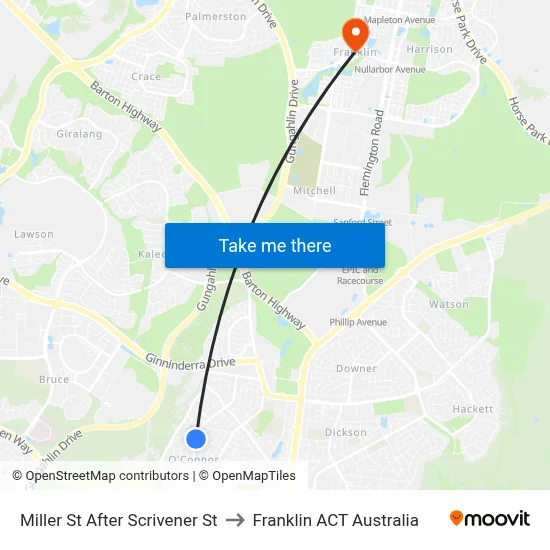 Miller St After Scrivener St to Franklin ACT Australia map