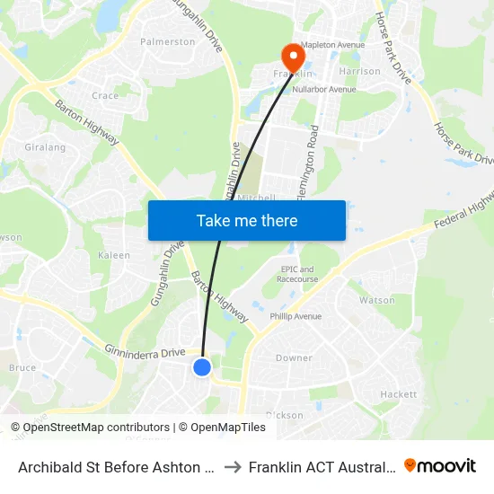 Archibald St Before Ashton St to Franklin ACT Australia map