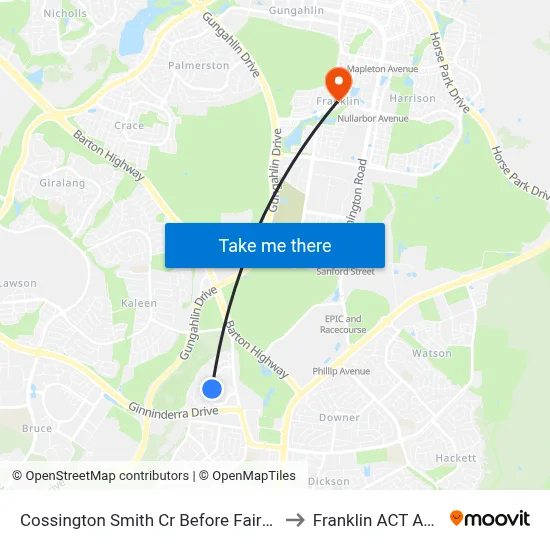 Cossington Smith Cr Before Fairweather Cct to Franklin ACT Australia map