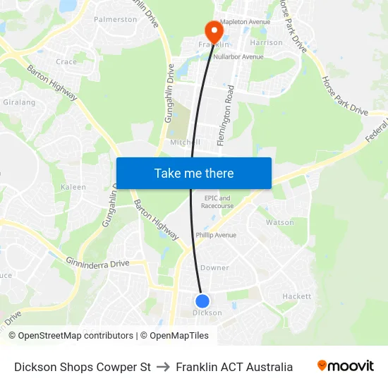 Dickson Shops Cowper St to Franklin ACT Australia map
