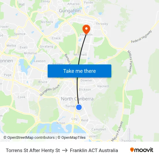 Torrens St After Henty St to Franklin ACT Australia map