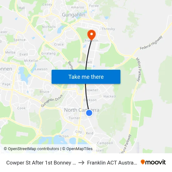 Cowper St After 1st Bonney St to Franklin ACT Australia map