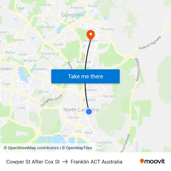 Cowper St After Cox St to Franklin ACT Australia map