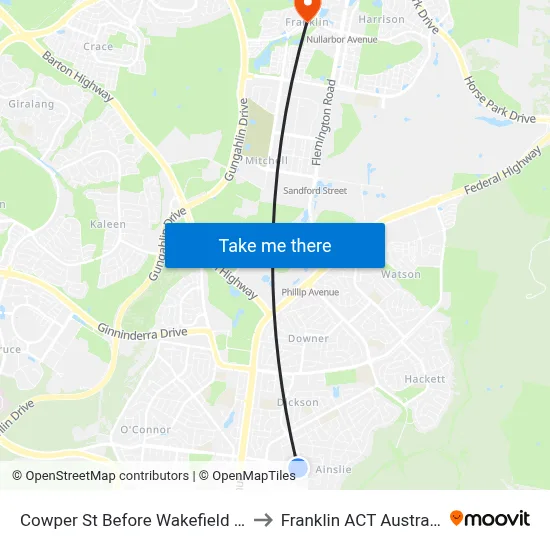 Cowper St Before Wakefield Av to Franklin ACT Australia map