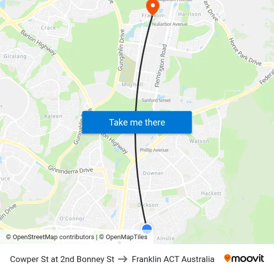 Cowper St at 2nd Bonney St to Franklin ACT Australia map