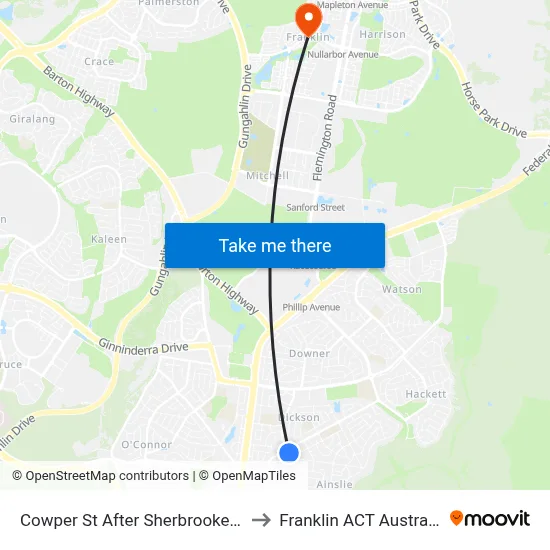 Cowper St After Sherbrooke St to Franklin ACT Australia map