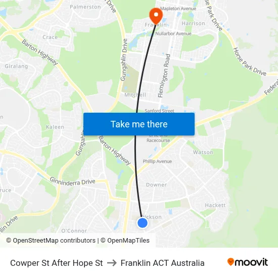 Cowper St After Hope St to Franklin ACT Australia map