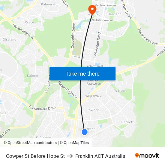 Cowper St Before Hope St to Franklin ACT Australia map