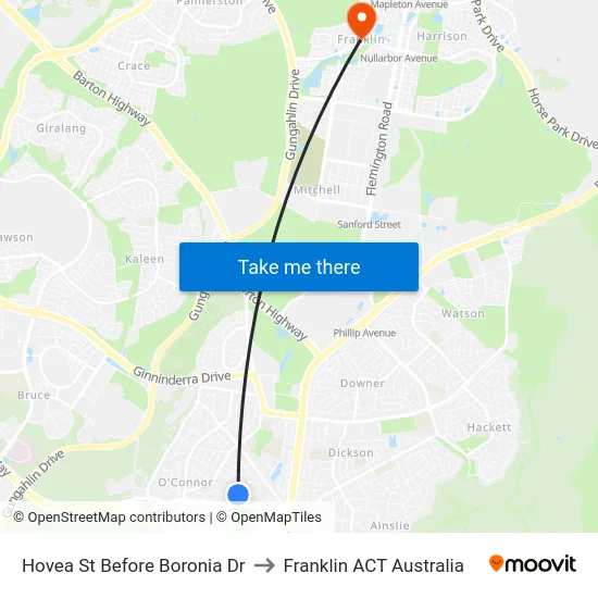 Hovea St Before Boronia Dr to Franklin ACT Australia map
