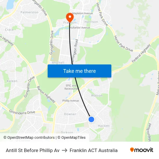 Antill St Before Phillip Av to Franklin ACT Australia map