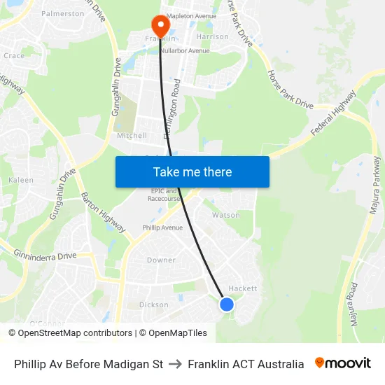 Phillip Av Before Madigan St to Franklin ACT Australia map