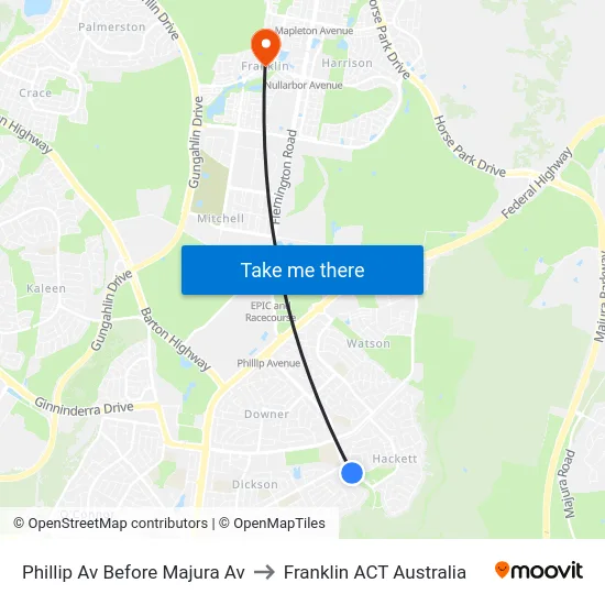 Phillip Av Before Majura Av to Franklin ACT Australia map