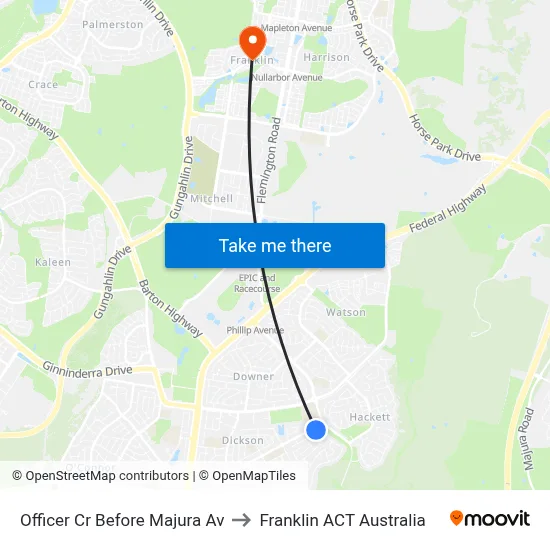 Officer Cr Before Majura Av to Franklin ACT Australia map