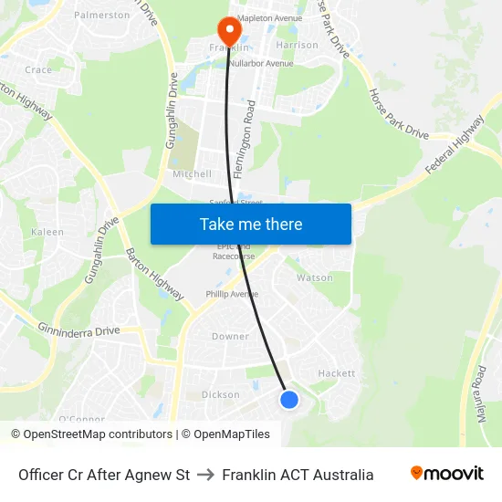 Officer Cr After Agnew St to Franklin ACT Australia map
