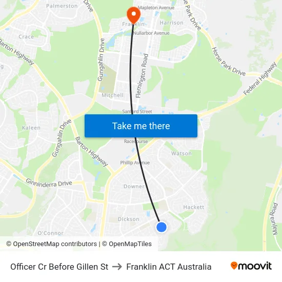 Officer Cr Before Gillen St to Franklin ACT Australia map