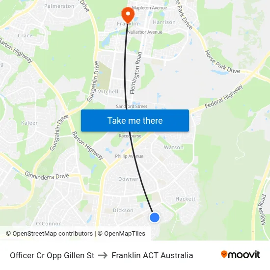 Officer Cr Opp Gillen St to Franklin ACT Australia map